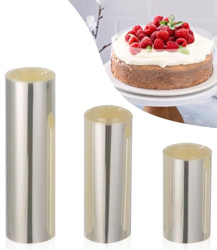 SinLaw Rhodoid Patisserie,3 Pieces Rodoide Transparent Patisserie 8 cm/12 cm/15 cm x 10m Acetate Film, Film Pâtissier Transparent pour Mousse au Chocolat, Décoration de Gâteaux, Anneaux pour Desserts
