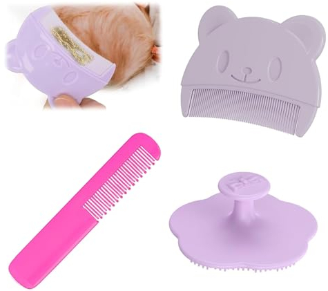 3er-Pack Babybürste für Milchschorf Entfernen - Sanfter Milchschorf Kamm für Neugeborene - Effektives Kopfgneis Entfernen Baby - Ergonomischer Baby Kamm und Badebürste Set