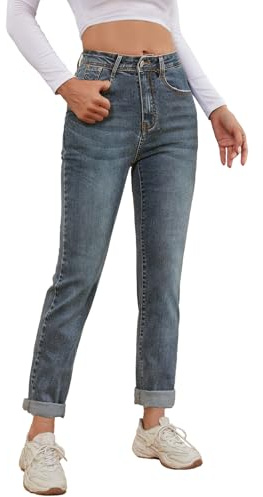 Alaster Queen Classic Comfortable Jeans for Women - Mid Waist Simple Boyfriend Style - Medium Blue M