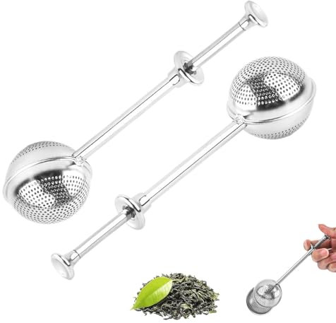 2 Pezzi Colino Per Tisane, 304 Stainless Steel Tea, Filtro Per Tisane, Filtro Per Te Sfuso, Filtro da Tè con Manico Lungo Fori, Infusore Per Tè a Sfera, Per Tè Ai Fiori, Tisane, Caffè e Spezie