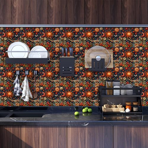 Tile Stickers 20x20 cm Red Moon Sun Self Adhesive Wall Tiles Waterproof Stick on Tiles Bathroom Kitchen Tile Stickers Stick on Wall Tiles Decor Self Adhesive Tiles 20 Pcs