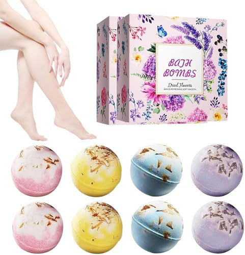 Blumen Badebomben Geschenkset, 8 Stück Bade Bomben für Frauen, Badekugeln in Geschenkbox, Badekugeln Geschenkset als Badezusatz,Geburtstagsgeschenkidee für Mädchen, Kinder