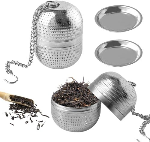 Taakige 2 Stück Teesieb für Losen Tee, Edelstahl Teekugeln Tee Sieb 304, Silber, Kugel, Teekannenhalter