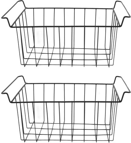 Confezione da 2 cestini portaoggetti in filo metallico con manici, contenitori per congelatore per cucina e frigorifero, griglia per congelatore a pozzetto (lunghezza 42,5 cm x larghezza)