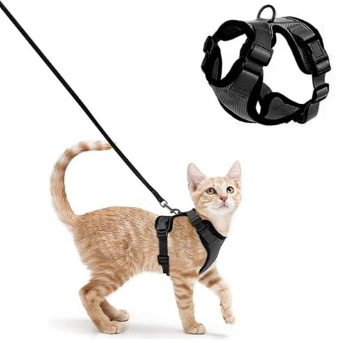 Cat Harness and Lead Set, Escape Proof kitten harness with Leash, Adjustable Cat Harness and Lead for Small Cats & Pets Walking in Garden or Outdoors – XS, Black