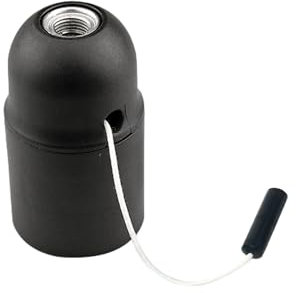HALOTEC | Portalámparas E27 con tirador | Negro | Casquillo de rosca estándar para bombilla E27 | Encendido manual con cordón | Ideal para lámparas colgantes o sobremesa
