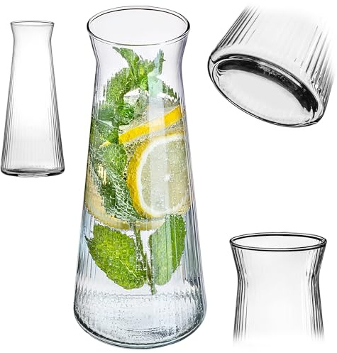KADAX 1 jarra de cristal de 1 l, jarra de agua de cristal resistente, apta para lavavajillas, jarra de agua sin plomo, jarra para agua, zumo, limonada, leche (modelo 2)