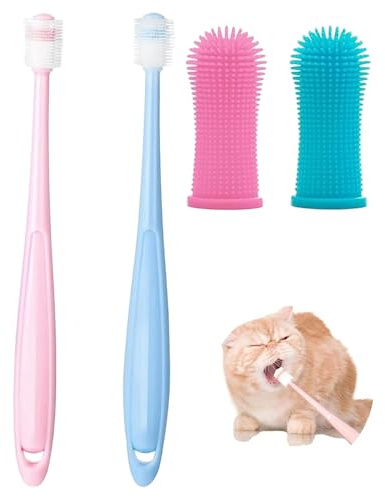 Thapncow 4 Spazzolino da denti per cani, in silicone a 360 gradi, pulisce facilmente i denti di cani e gatti, spazzolino in silicone morbido per uso alimentare,spazzolino a copertura total