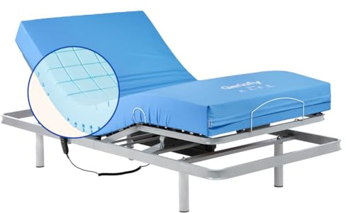 Geriafy - Pack Cama articulada con colchón Impermeable Origin HR | Diseño Superior en cuadricula | Transpirabilidad y Confort (105x190 cm)