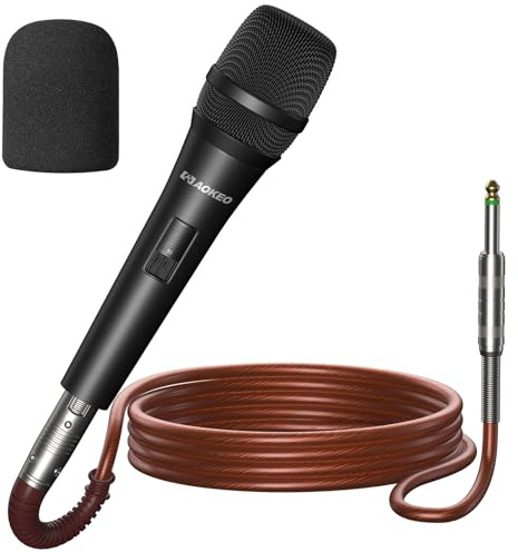 Aokeo - Micrófonos de Karaoke dinámicos, micrófono A450 para Canto con Cubierta de Espuma y Cable XLR de 16.4 pies. Micrófono de Mano Compatible para Altavoz, máquina, Amplificador, Mezclador