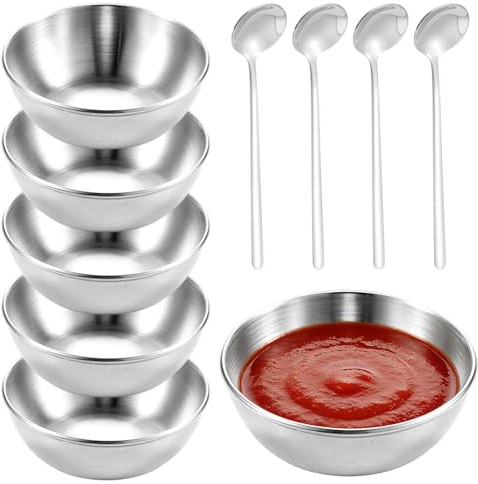 Gykutix 10 Pezzi Ciotoline Mini in Acciaio Inossidabile per Salse, Ciotole Tonde Piccole 8 cm, Ciotole per Dolci e Snack, Ciotoline Tonde per Salse - Lavorazione Splendida e Ottima Scelta