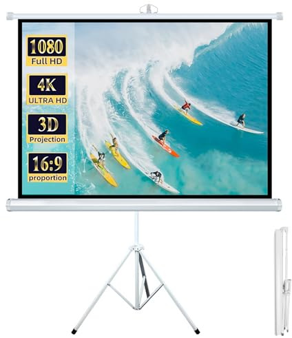 Schermo per Proiettore Portatile da 60, 72 e 84 pollici con Treppiede, Facile da Installare,Schermo di Proiezione Mobile 16:9 per Home Theater,Feste in Giardino,Serate Cinema(72inch(159x90cm))