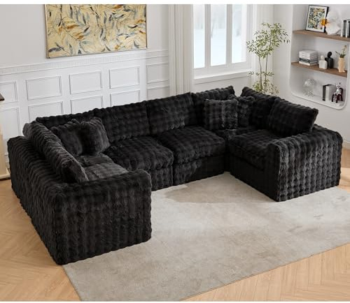 TYBOATLE 135’’ Boneless Slow-Rebound Memory Foam Couch, Cloud Sectional Couches for Living Room w/Upgraded Fabric, Deep Seat Comfy Fluffy U Shaped Modular Sectional Sofa w/Chaise