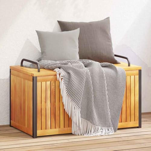 Genérico Baúl de Cojines de jardín Acacia Maciza y Acero 85x45x45/53 cm,Mobiliario,Muebles de jardín,Cajas de almacenaje para Exteriores,367608