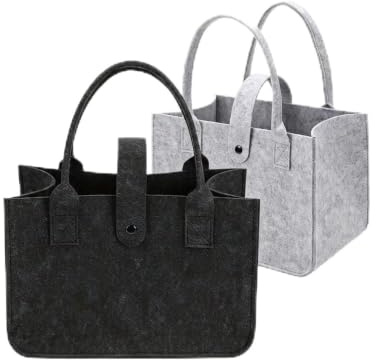 LCFVOFU 2 sacchetti in feltro, riutilizzabili per la spesa in feltro, 30 x 20 x 18 cm, piccola borsa in feltro, adatta per la spesa, il pendolarismo, la scuola (nero, grigio)