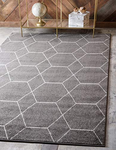 Unique Loom Trellis Frieze Collection Area Rug - Geometric (5' 1 x 8', Dark Gray/ Ivory)