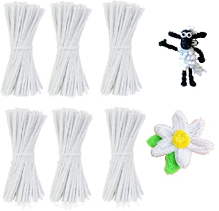 RMENOOR Pfeifenreiniger 300 Stück Pfeifenputzer Weiß Chenilledraht Pipe Cleaners Chenille Draht Biegeplüsch Pfeifenputzer zum Basteln Baumwolle Pfeifenputzerdraht für Pfeifenmündung Handwerk Deko