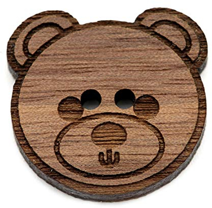 NaturSchatulle Holzknöpfe Motiv Teddy | 5 Stück Nussbaum 2 Loch Knöpfe Holz DIY Basteln Nähen Schmuckherstellung Annähen Kinderknöpfe