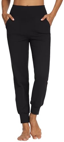 MOVE BEYOND Pantalones Deportivos para Mujer con 4 Bolsillos Cintura Alta Jogger Chandal de Fitness Yoga, Largos, Negro, L