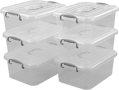 Parlynies 6 Pack Plastic Storage Boxes with Lids, Stackable Clear Box with Handles. 8L