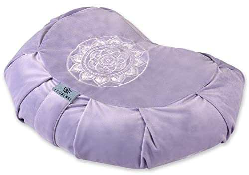 Florensi Cojín de meditación, cómoda almohada de suelo, almohada de meditación tradicional de media luna con hermosa funda de terciopelo, asiento grande para adultos, cojín de alforfón de yoga premium