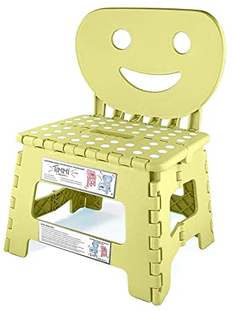 Helperfect 2in1 Klappbarer Kinderstuhl & Tritthocker mit Rückenlehne - Stabiler Tritt, Sicherer Sitz, Kinderleichte Handhabung - Perfekt auch für Küche oder Bad (Gelb)