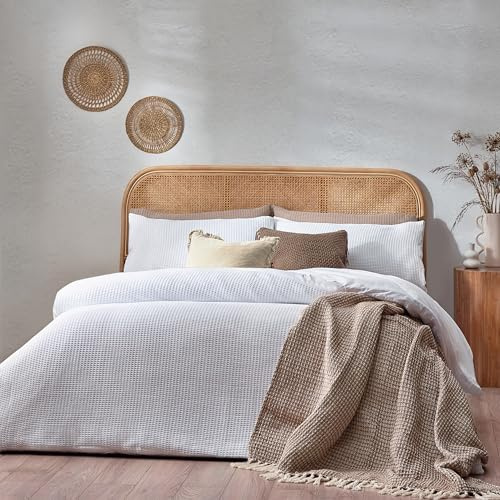 Furn. Yard Chunky Waffle Cotton Duvet Cover Set – Textured Waffle Weave OEKO-TEX Certified (White – Double)