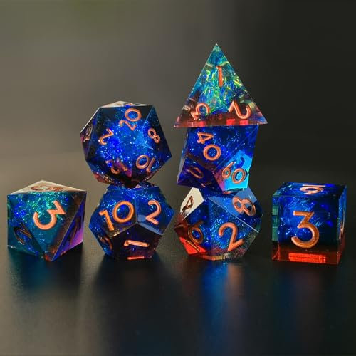 DND Würfel Set 7pcs D4 D6 D8 D10 D% D12 D20 Polyedrische Handgefertigt Kunstharz Scharfkantige D&D Würfel für Dungeons und Dragons Pathfinder Rollenspiele Tischspiele RPG MTG Spiele mit Geschenkbox