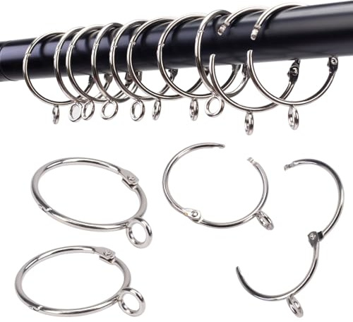 Openable Curtain Rings with Eyelet,24PCS Curtain Rings,Drapes Rings 3 in Interior Diameter,Hinge Snap-Joint Design, Fits Curtain Rods Up to 2 Inches Silver TXZWJZ