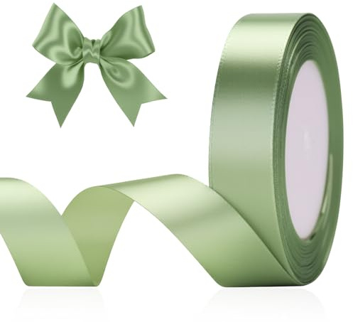 G2PLUS Nastro in Raso Satinato Verde Salvia 20mm x 22m - Per Confezione Regali, Bomboniere, Decorazioni per Natale, Matrimoni e Feste
