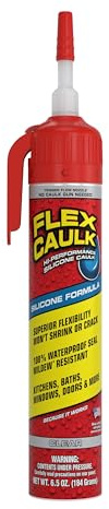 Flex Caulk, Silicone, Waterproof & Weatherproof Sealant, Strong, Indoor, Outdoor, Bath, Kitchen, Shower, Sink, Window, Baseboards, Door, RV, Roof, Wood, Glass, Tile, Marine, Clear, 6.5 oz, 1-Pack