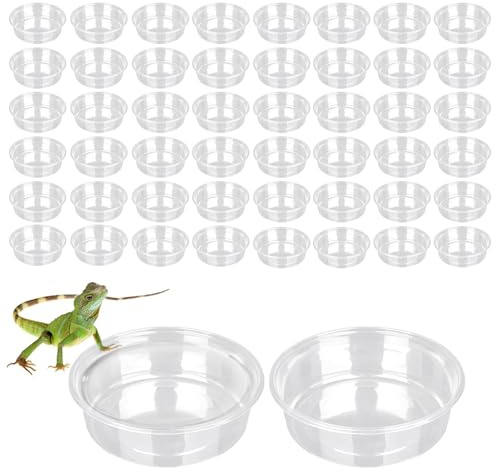 PEAPIN 50pcs Reptile Food Bowls - Plastic Feeding Cups for Tortoise/Gecko Water & Mealworms - Lizard Tank Accessories