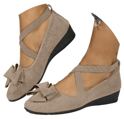 Ballerine da donna di ampia larghezza, comode, elastiche, incrociate, alla caviglia, eleganti mocassini in pelle scamosciata, senza lacci, con zeppa, punta rotonda, ballerina, décolleté pieghevoli, B
