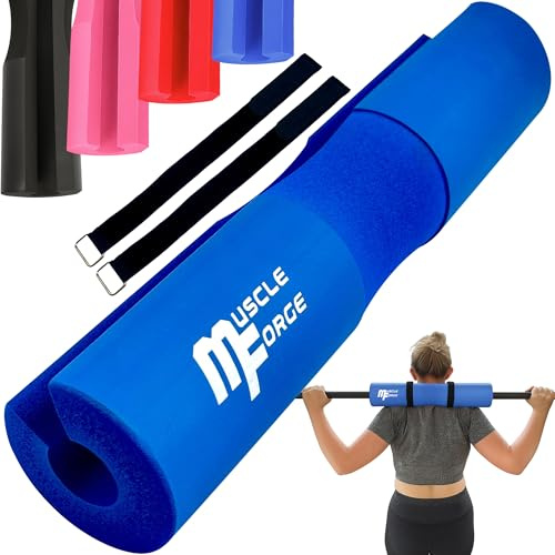 MuscleForge Langhantel Polster mit Nackenschutz Blau - Hip Thrust & Squat Barbell Pad mit 2 Schlaufen für Frauen - EVA Polster für Langhantel - Barbell Pad für Krafttraining, Fitness