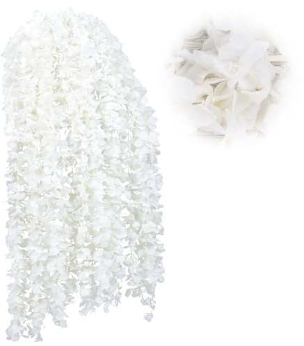 10 Pezzi Ghirlande di Fiori Artificiali di Glicine, Ghirlande Fiori Finti per Decorazioni, 100cm Appesi Ghirlanda di Vite per Decorazioni per Matrimonio, Feste, Giardino, Casa, Muri (Bianco)
