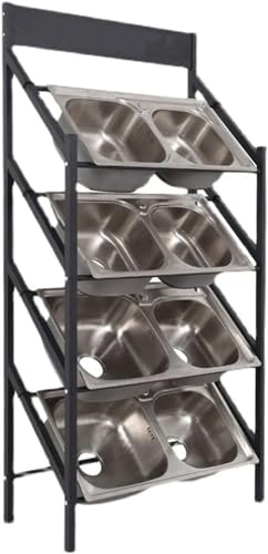 Hand Basin Sink Rack with Wheels, Commercial Kitchen Display Stand, Utility Double Slot Storage Shelves for Home and Business