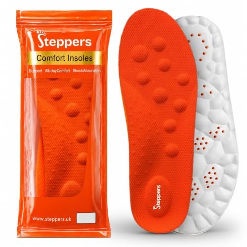 Original Steppers Insoles, 2026 4D Steppers Comfort Boosting Massage Insole, Memory Foam Thermal Insoles, Comfy Insole with Arch Support for Men and Women (Orange, Large (EU 43-44))