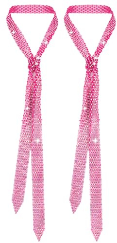 AIEOE 2PCS Cravatta da Donna per Feste Paillettes Scintillanti Cravatta Glitterata per Discoteca Carnevale Cosplay Club Rosa