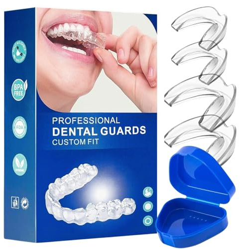 Ferula Descarga Bruxismo, Bruxismo Dental Noche, Férula de Descarga, 4 Piezas en 2 Tamaños con Caja de Almacenamiento, Protector Bucal Dormir, Prevención del Rechinar de Dientes y los Ronquidos