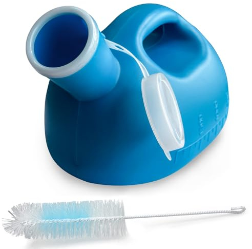 Urinoir Homme 2000ml avec Brosse de Nettoyage, Urinoir Portable Grand Capacité Bouteille d'Urine avec Bouchon à Pression, Adapté aux Personnes Âgées, Chauffeurs, Camping, Voyage