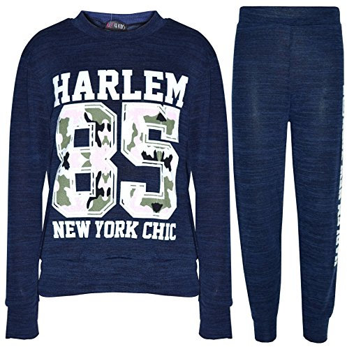 A2Z 4 Kids Kinder Jogging Suit Mädchen HARLEM 85 Aufdruck Straßenanzug - L.S Harlem 85 Dusky Blue 7-8