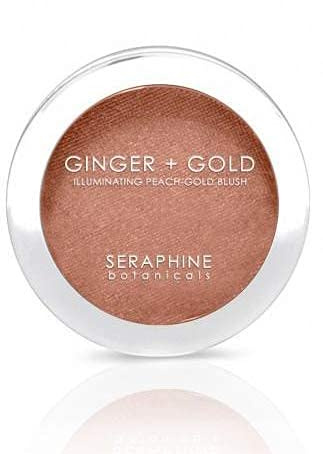 Seraphine Botanicals Ginger + Gold - Peach & Gold Frosting Blush Ginger & Chamomile Extracts, Shimmer Peach Blush Full Coverage Cheek Color Face Cheeks Makeup Palette All Day Wear Radiant Look 0.11oz