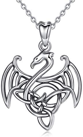 CELESTIA Femmes Colliers de Dragon Gothique, Oxydé Argent Sterling 925 Celtique Ailé Dragon Pendentif avec Chaîne, Bijoux Médiévaux, Cadeau pour Femmes