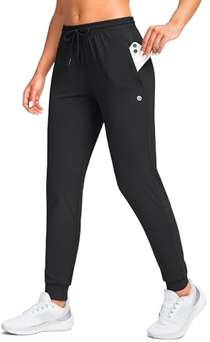 G Gradual Women's Joggers Pants with Zipper Pockets Tapered Running Sweatpants for Women Lounge, Jogging (Black, Medium)