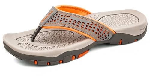 ChayChax Infradito Uomo Scarpe da Spiaggia e Piscina Antiscivolo Sandali Sportivi Pantofole Ciabatte da Mare Gomma Suola per Sostegno dell'Arco,Grigio Arancio,41 EU