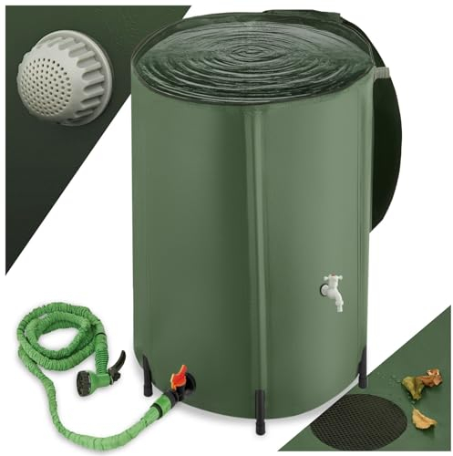 tectake® Récupérateur Eau de Pluie Pliable Réservoir d'eau Cuve Eau de Pluie Filtre en Filet Inoxydable Résistant aux Intempéries pour Arrosage Jardin Potager Plantes Arrosage Gazon - 380 litres