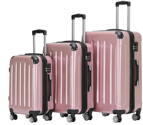 BEIBYE Zwillingsrollen 2048 Hartschale Trolley Koffer Reisekoffer in M-L-XL-Set in 15 Farben (Rosagold, Set)