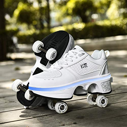DHTOMC Pattini A Rotelle Scarpe,Scarpe Multiuso 2 in 1,Stivali con Pattini A Rotelle Regolabili,Deformation Roller Shoes con 7 Luci Che Cambiano Colore per Donna Uomo,EUR34