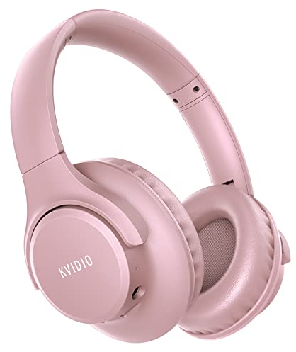 KVIDIO Auriculares Inalambricos Bluetooth, 65 Horas de Reproducción Auriculares Bluetooth, Cascos Ligeros Plegables con Micrófono, Graves Profundos (Rosa)