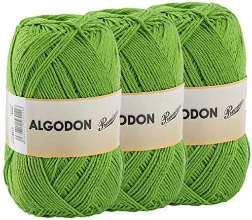 Baumwollgarn 100% Baumwolle 220 Meter zum Stricken und Häkeln, Packung mit 3 x 100g, Farbe Kiwi